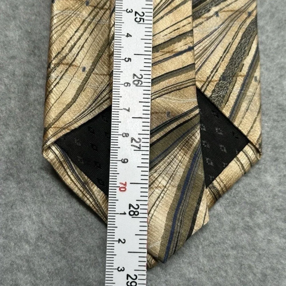 Gail MacKenzie‎ Hand Marbled Silk Tie Gold Ivory Abstract USA Vintage 58x3.5in
